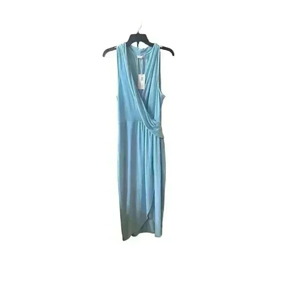 NWT Ramy Brook Women's Blue Monaco V-Neck Sleeveless Midi Wrap Dress Size Large - Picture 4 of 9